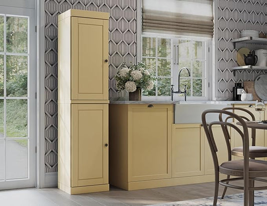 Palace Imports Solid Wood Kitchen Pantry - Narrow Storage Cabinet - Raised Panel Doors, Adjustable Shelves, Yellow, 16.5" Wide x 71.5" Tall, 100% Eco-Friendly Wood, Modular Pantry Cabinet Systems