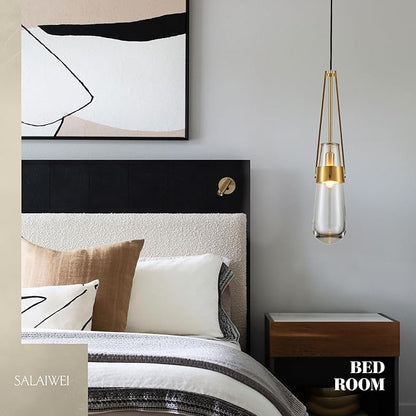 Raindrop Pendant Light Fixtures, Brass Glass Pendant Lighting, Teardrops Gold Hanging Light Clear Solid Glass Pendant Light Modern Chandeliers for Dining Room Porch Corridor Living Room