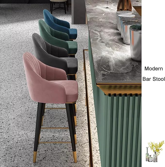Swivel Stools Set of 2, Counter Height stools with Back and Footrest, Upholstered Chairs for Dining Room Home Kitchen Island,Green-Sitting Height 65cm