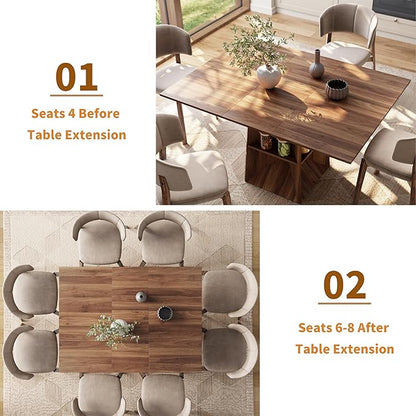 40"-54" Square Extendable Dining Table for 4/6/8, Modern Kitchen Table with Storage Shelf & Foot Support, Wood Dining Table for Living Room, Kitchen, Space Saving, Walnut