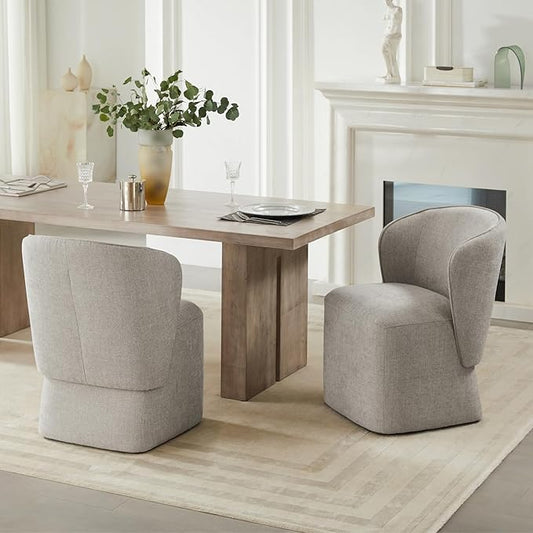 KISLOT Upholstered Dining Chairs with Wheels, No Assembly Stain Resistant Fabric Modern Barrel Armchair with Casters, Dining Room Chairs for Kitchen Living Room Bedroom, Khaki, Set of 2
