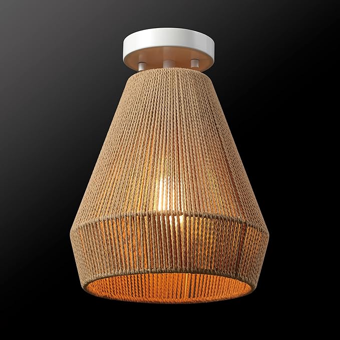 GLOBE Electric 65894 1-Light Flush Mount Ceiling Light, Matte White, Twine Shade