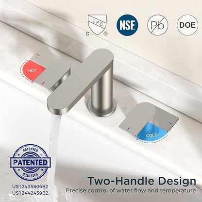 FORIOUS Brushed Nickel Bathroom Faucets 3 Hole, 8 Inch Widespread Bathroom Sink Faucet with Pop-up Drain and cUPC Supply Lines for Basin, Vanity, Laundry Room and Restroom