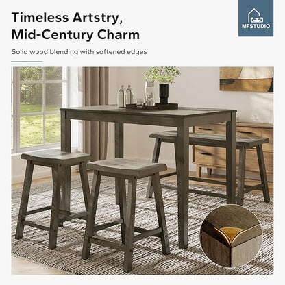 MFSTUDIO Dining Table Set for 4, Counter Height Table and Chairs, Kitchen Table Set with Bench, Breakfast Bar Table and Chairs Set Space Saving, Smoky Brown