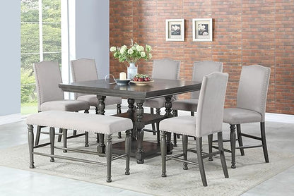 Steve Silver Co Caswell Counter Chair, Set of 2 Chairs, Nailhead Trim, Contemporary Design, Shield Back, Dining Room, Ktichen, Bar, Counter Island, Rubberwood, 100% Polyester, 20"D x 24"W x 45"H, Gray