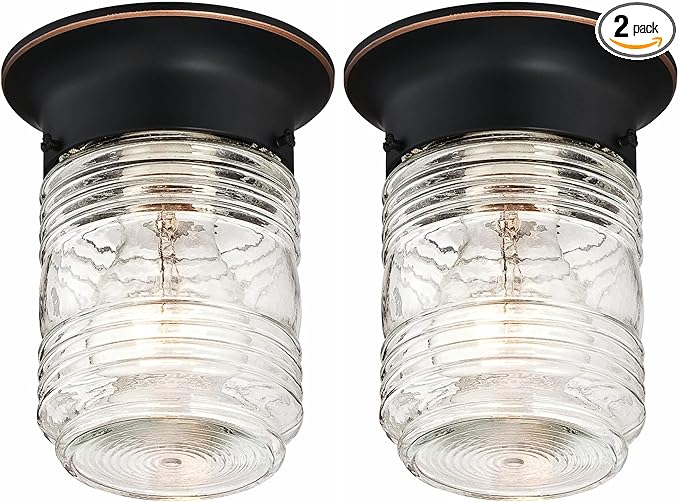 Design House 587238 Jelly Jar 1-Light Indoor/Outdoor Flush Mount Ceiling Light, Oil Rubbed Bronze (Pack of 2)