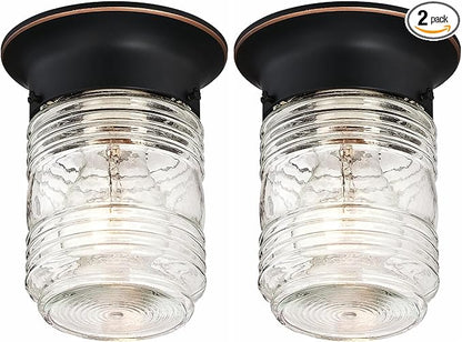 Design House 587238 Jelly Jar 1-Light Indoor/Outdoor Flush Mount Ceiling Light, Oil Rubbed Bronze (Pack of 2)
