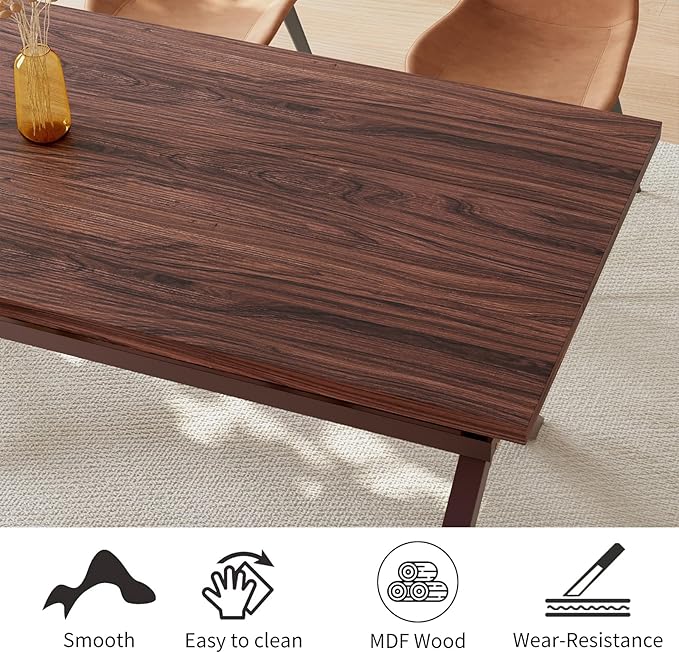 HIPIHOM 63" MDF Dining Table Set for 6 with PU Leather Chairs, Thickened Heat-Resistant Tabletop and Heavy Duty Metal Legs, Kitchen Sets Perfect for Small Spaces, Apartments