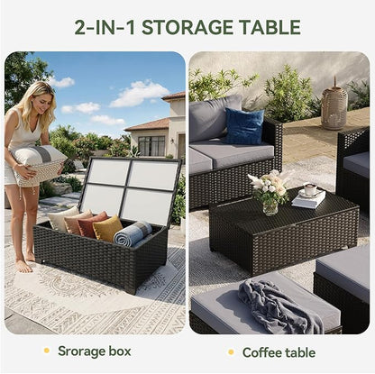 Aoxun 10 Piece Outdoor Patio Furniture Set 9 Seats, Outdoor Sectional with Thick Waterproof Cushions, Patio Conversation Sets for Garden,Backyard, Porch, Balcony, Deck, Black & Gray