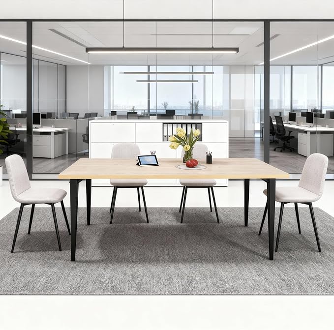 Dining Table Set with 4 Beige Dining Chairs, Rust-Resistant Iron Legs, Rectangular Kitchen Table for Dining Room & Patio(63 in Table and 4 Chairs)