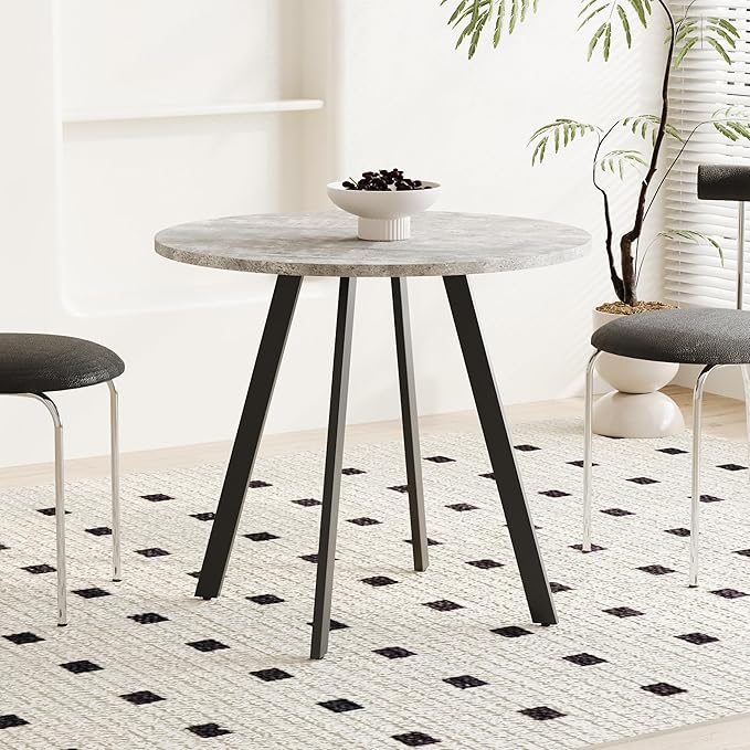 BROVAVE 34" Industrial Dining Table, Island Table with Triangular Iron Base, Rustic Dining Table with Easy-Clean Surface for Kitchen Office, Gray