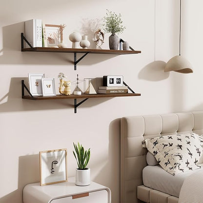 Acovy Floating Shelves for Wall,40" Wall Mounted Shelves Set of 2,Long Wood Floating Shelves,Hanging Wide Display & Storage Shelf with Metal Brackets for Bathroom,Bedroom,Kitchen,Living Room,Walnut