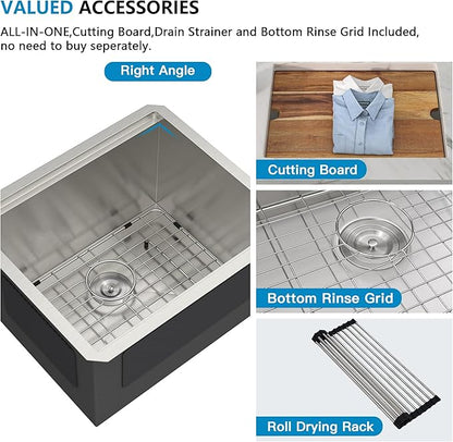 21"x19" Undermount Laundry Utility Sink Workstation – 16 Gauge 304 Stainless Steel, 13 Inch Deep Single Bowl Under Counter Sink Basin for Laundry Room, RV or Utility Use