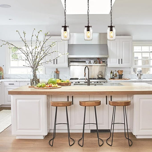 JONATHAN Y 5.5" Oil Rubbed Bronze 1-Light Farmhouse Industrial Mini Pendant Lighting, Clear Glass Mason Jar Shade, Dimmable Hanging Ceiling Fixture for Kitchen Island Sink, LED Bulb Included JYL7800A