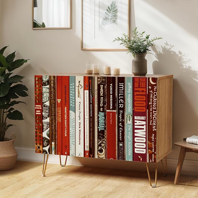 SIGNWIN Sideboard Buffet Cabinet, Kitchen Storage Cabinet with 2 Doors, Bookshelf Library Style, Cupboard Console Table for Dining Room - 35" L x 18" W x 29" H