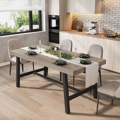 GarveeHome 63 Inch Apartment Kitchen Table for 4-6 People, Industrial Rectangular Table for Dining Room, Heavy Duty Metal Frame, Rustic Grey, Multipurpose Work Table