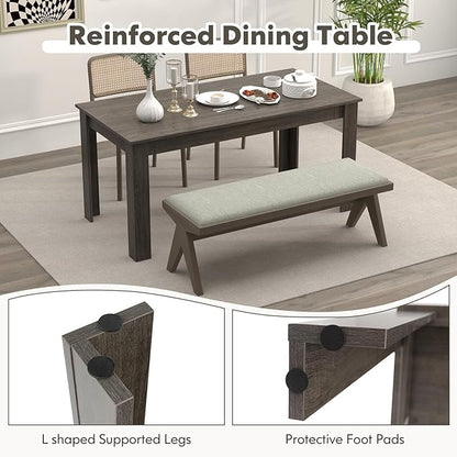 63“ Large Dining Table for 4-6 People, Rectangular Dining Room Table, Wooden Kitchen Table with L-Shaped Legs, Modern Farmhouse Dinette Table for Restaurant, Living Room, Family