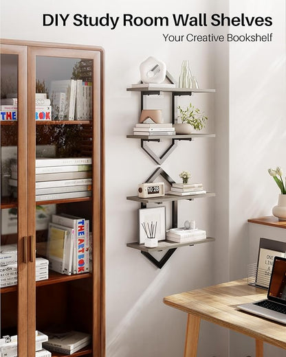 Floating Shelves, Set of 2 Wall Shelf, Wall Mounted Decorative Shelves, 2-Tier Modern Geometric Hanging Storage Shelf for Living Room, Bedroom, Kitchen, Office, Study (Greige + Black)