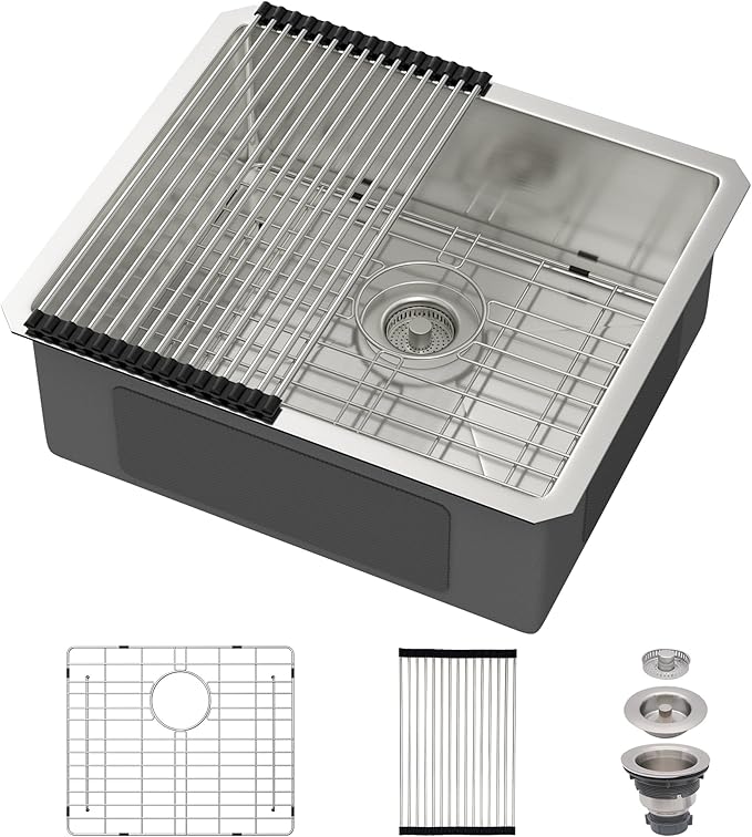 21 Undermount Kitchen Sink 21"x18"x8" Single Bowl 16 Gauge Stainless Steel Under Counter Single Bowl Kitchen Sinks Basin with Drain Strainer