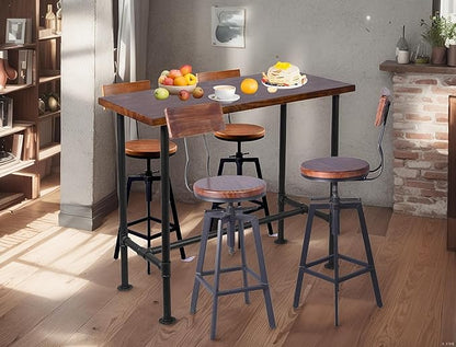 Diwhy 5 Piece Bar Table and Barstool Set Industrial Rectangular Pipe Dining Pub Bar Desk and Kitchen Counter Height Adjustable Stool with Backrest Black(1 Table + 4 Chairs)