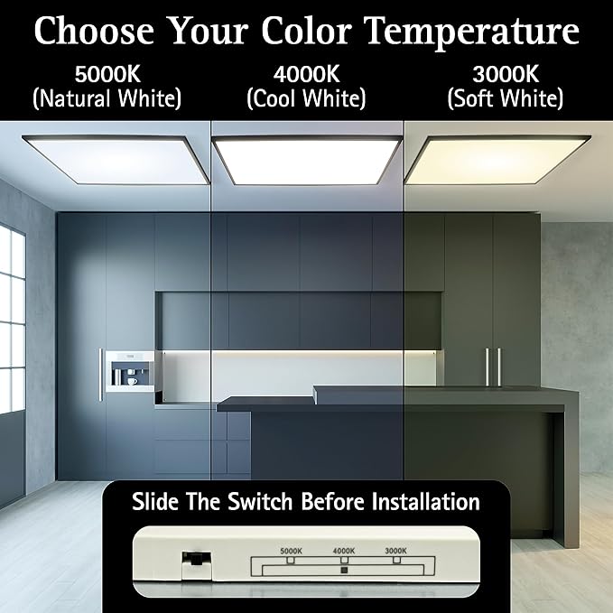 Ultralux 2x4 ft Surface Mount Ceiling Light Panel – Slim, Edge Lit, Flush Mount Flat Panel for Kitchen, Home & Office - TRIAC Dimmable, 3CCT Adjustable Color Temperature (Matte Black, 1 Pack)