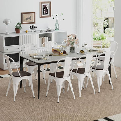 COSTWAY 18 Inch Dining Chair Set of 4, Industrial Vintage Stackable Metal Chairs, Counter Bar Chairs with High Backrest, Wood Seat, for Home, Kitchen and Cafe Bar Use