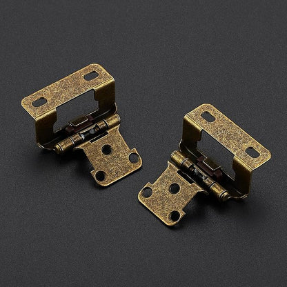 Ravinte 10 Pack 5 Pairs Semi-Overlay 1/2 inch Self-Closing Face Frame Cabinet Hinges Antique Brass Half Wrap-Around Kitchen Cabinet Door Hinges Face Mount Cabinet Hardware