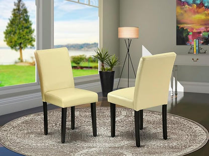 East West Furniture ABP1T73 Abbott Parson Dining Room Chairs - Eggnog Faux Leather Upholstered Chairs, Set of 2, Black