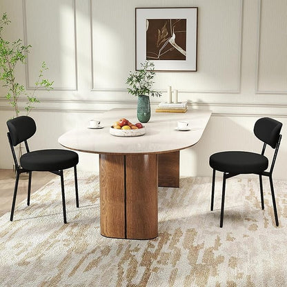 Murago Dining Chairs Set of 2 pcs, Boucle Comfortable Upholstered Seat Fabric with Curved Backrest, Mid Century Modern Contemporary Scandinavian Designer Chairs Ideal for Dining Room, Kitchen, Black