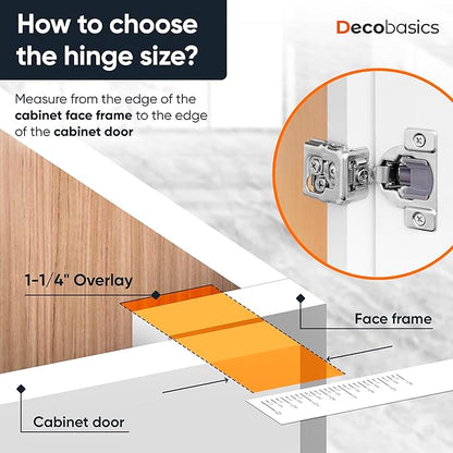 Decobasics 50 Pack Soft Close Cabinet Hinges 1-3/8" Overlay for Kitchen Cabinet Doors, Slow Self-Closing Concealed Hidden Hinges for Face Frame –Stainless Steel, 3-Way Adjustable & Quiet Close Damper