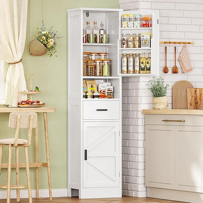 TEENFON 67" H Tall Storage Cabinet with 2 Doors, Bathroom Storage Cabinet, Kitchen Pantry Cabinets for Living Room, Dining Room, Bathroom, White