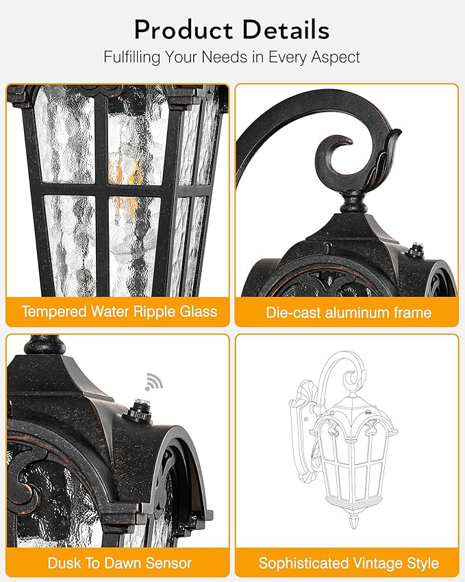 VIANIS Dusk to Dawn Outdoor Lighting, 2-Pack Porch Lights Outside, Bronze Outdoor Light Fixture, Exterior Lighting Fixtures, Oil Rubbed Bronze Front Porch Lights, Aluminum Anti-Rust, Hardwired