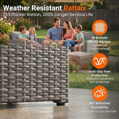 Wisteria Lane Patio Furniture Set, 5 Pieces Wicker Outdoor Furniture for All Weather, Patio Sofa with High Backrest Support and Wide Armrest for Backyard, Balcony, Deck, Porch, Navy Blue