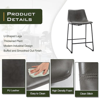 NicBex Retro Bar Stools Crazy-Horse Leather with Metal Legs Barstools, Lounge Kitchen Island Counter Stools, Set of 2, (Grey Color) (A-GE17019-USSU014)
