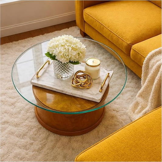 24" inch Round Tempered Glass Table Top - 1/4 inch Thickness & Flat Polished Edge - Clear Surface & Scratch Resistant - Ideal for Dining Room, Kitchen, Side, Office, Patio & Round Coffee Tables