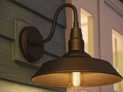 Kenroy Home 14'' Transitional 1-Light Outdoor Wall Sconce Wall Light, Wall Mounted Light with Black Metal Round Shade for Porch, Patio or Garage, Black