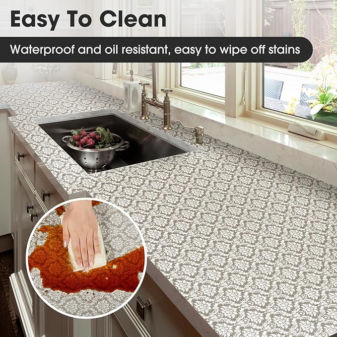 Drawer and Shelf Liner, Non-Slip Kitchen Cabinet Liners Non-Adhesive Thick Strong Grip Waterproof Washable Mats Protect Dresser Shelves Cupboard Bathroom Cabinets, Boho: Beige, 18 in X 30 FT