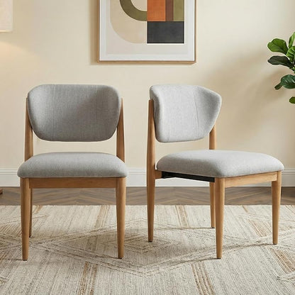 Casaphoria Dining Chairs Set of 2, Solid Oak Wood Legs Upholstered Kitchen Chairs, Mid Century Modern Ergonomic Curved Back Accent Chair for Dining Room, Home Office and Vanity, Gray