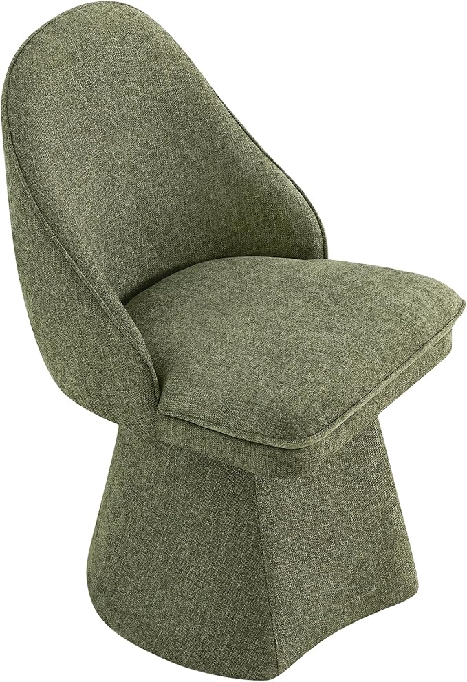 KISLOT Swivel Dining Chairs Set of 1, Upholstered Mid Century Modern Deskchair with Round Back, Linen Fabric Kitchen Chairs for Dining Room, Bedroom, Dressing Room, Green