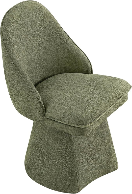 KISLOT Swivel Dining Chairs Set of 1, Upholstered Mid Century Modern Deskchair with Round Back, Linen Fabric Kitchen Chairs for Dining Room, Bedroom, Dressing Room, Green