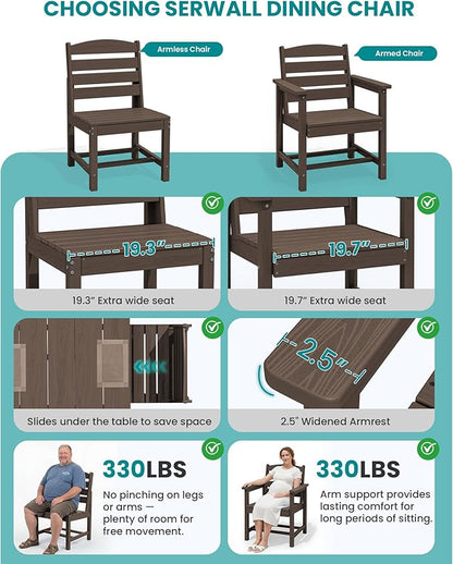 SERWALL Patio Dining Sets for 10 Person, HDPE Dining Set with 2 Tables, 8 Armless Chairs and 2 Armed Dining Chairs, Coffee