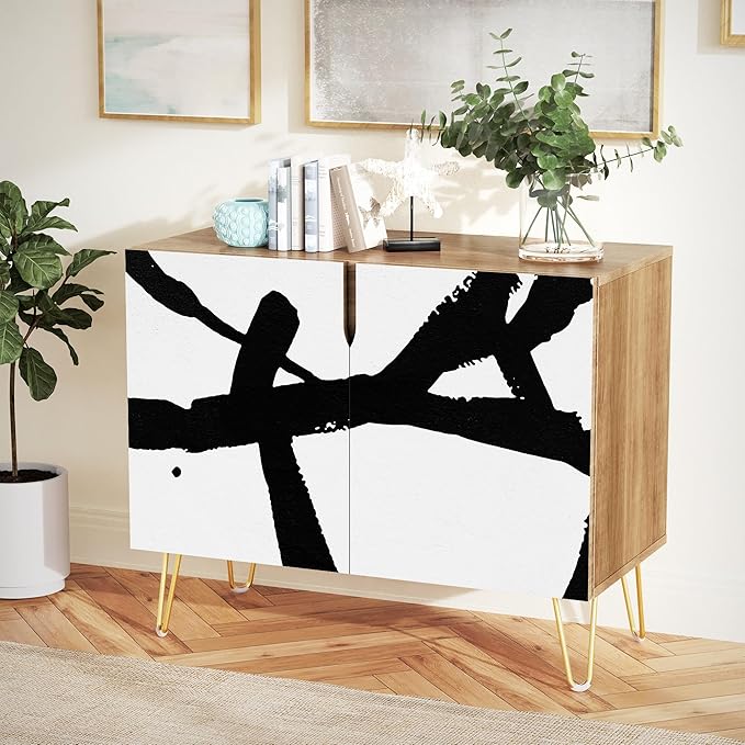 SIGNWIN Sideboard Buffet Cabinet, Kitchen Storage Cabinet with 2 Doors, Grunge Industrial Paint Strokes, Cupboard Console Table for Dining Room - 35" L x 18" W x 29" H