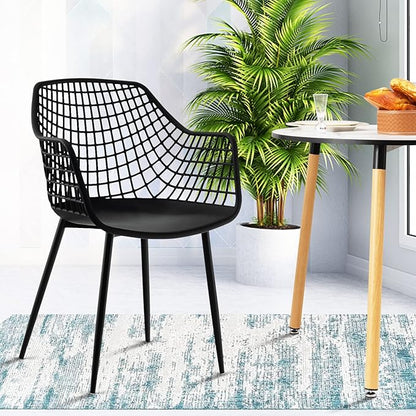 Giantex Modern Dining Chairs Set of 4 - Black Arm Chair with 15" High Backrest, Powder-Coated Metal Legs, Anti-Slip Foot Pads, Max Load 265 lbs, Kitchen Dining Room