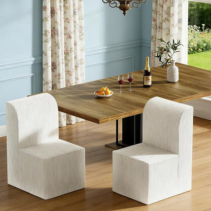 Modern Corduroy Upholstered Armless Dining Chair Set of 2, Comfortable Dining Room Chair Side Leisure Chairs with Mid Back for Dining Room Kitchen Bedroom Reading Room, No Assemble, Beige