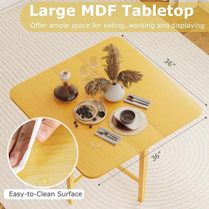 Giantex 36" Folding Dining Table for 2-4, Extendable Drop Leaf Kitchen Table with Solid Rubber Wood Frame, Space-Saving Dinner Table for Small Space, Living Dining Room, Dinette, Natural