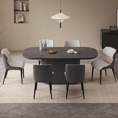 70" Oval Dining Table Set for 6, 7 Piece Kitchen Table Set with Oval Pedestal, Modern Dining Room Tables with 6 Chairs for Kitchen, Living Room, Bar, Black Dinner Tables