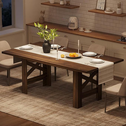 GarveeHome Dining Table for 6-8, 71" Long Large Wooden Farmhouse Kitchen Table with Thick Sturdy Frame, Rectangular Dining Room Dinner Table with Stable Triangular Legs for Kitchen,Office, Retro Brown
