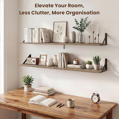 Axeman 36 Inch Floating Shelves | 8 Inch Deep Grey Wall Shelves Set of 2 | 36''W x 8''D Rustic Grey Wood Shelves for Bathroom Living Room Bedroom Kitchen
