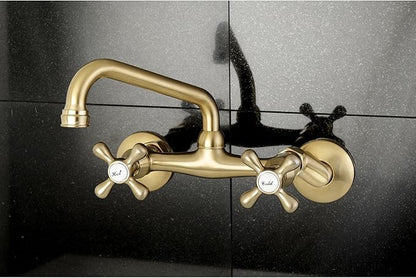 Kingston Brass KS213SB Magellan 6" Adjustable Center Wall Mount Kitchen Faucet, Brushed Brass