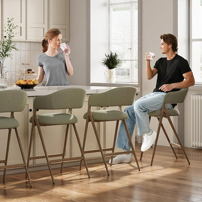 COLAMY Bar Stools Set of 2, Counter Height Bar Stools with Back, Modern Upholstered Island Stools with Metal Legs for Kitchen Island, Counter, Dining Room, Green